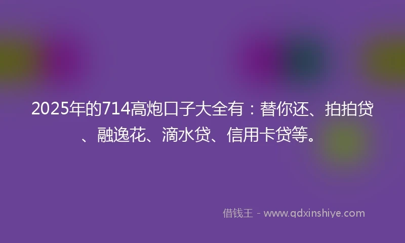 2025年的714高炮口子大全有:替你还、拍拍贷、融逸花、滴水贷、信用卡贷等。