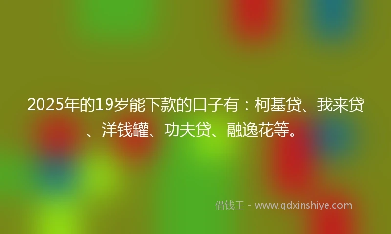 2025年的19岁能下款的口子有：柯基贷、我来贷、洋钱罐、功夫贷、融逸花等。