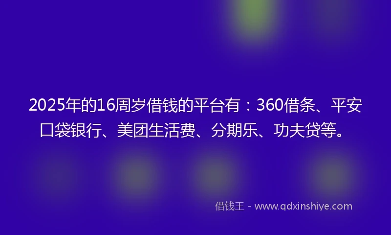2025年的16周岁借钱的平台有：360借条、平安口袋银行、美团生活费、分期乐、功夫贷等。