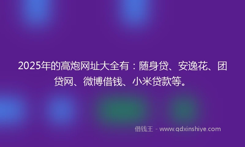 2025年的高炮网址大全有：随身贷、安逸花、团贷网、微博借钱、小米贷款等。