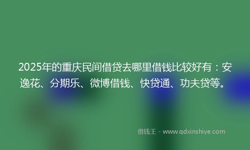 2025年的重庆民间借贷去哪里借钱比较好有：安逸花、分期乐、微博借钱、快贷通、功夫贷等。
