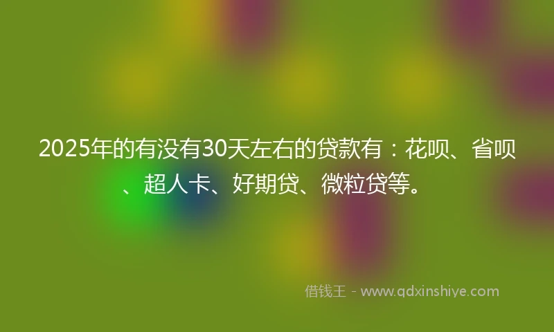 2025年的有没有30天左右的贷款有:花呗、省呗、超人卡、好期贷、微粒贷等。