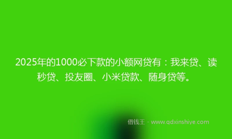 2025年的1000必下款的小额网贷有：我来贷、读秒贷、投友圈、小米贷款、随身贷等。