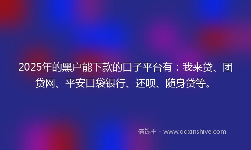 2025年的黑户能下款的口子平台有：我来贷、团贷网、平安口袋银行、还呗、随身贷等。