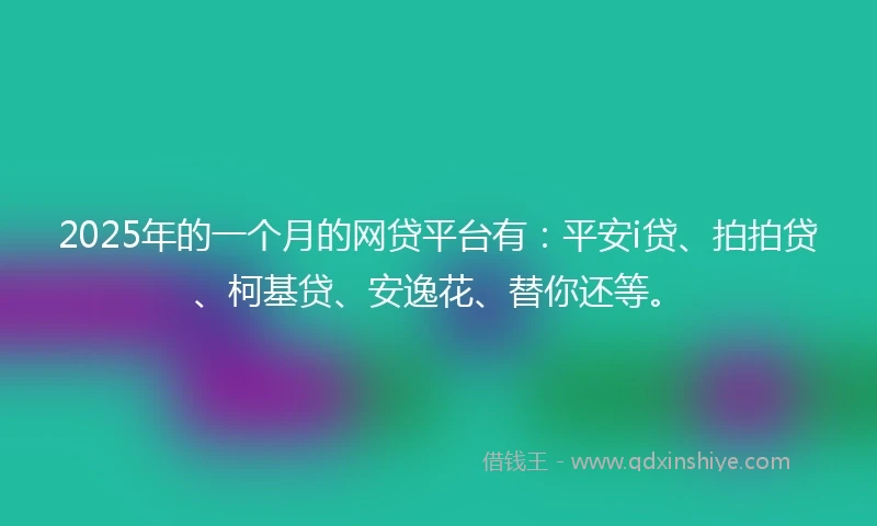 2025年的一个月的网贷平台有：平安i贷、拍拍贷、柯基贷、安逸花、替你还等。
