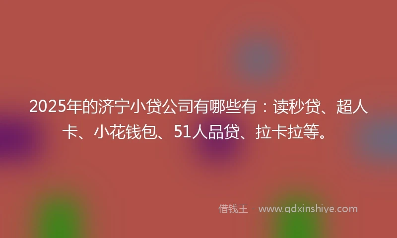 2025年的济宁小贷公司有哪些有：读秒贷、超人卡、小花钱包、51人品贷、拉卡拉等。