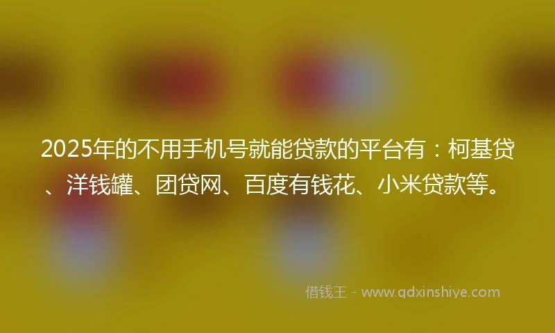 2025年的不用手机号就能贷款的平台有:柯基贷、洋钱罐、团贷网、百度有钱花、小米贷款等。