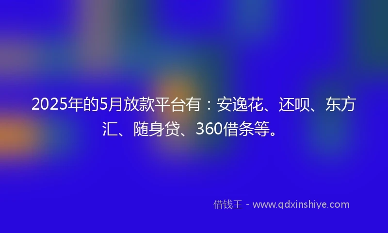 2025年的5月放款平台有:安逸花、还呗、东方汇、随身贷、360借条等。
