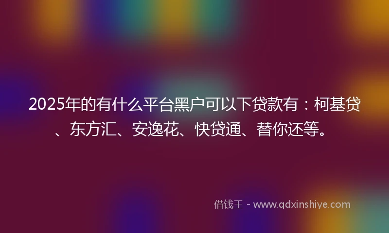 2025年的有什么平台黑户可以下贷款有：柯基贷、东方汇、安逸花、快贷通、替你还等。