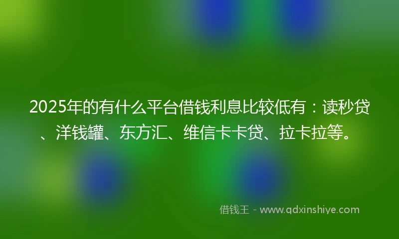 2025年的有什么平台借钱利息比较低有：读秒贷、洋钱罐、东方汇、维信卡卡贷、拉卡拉等。
