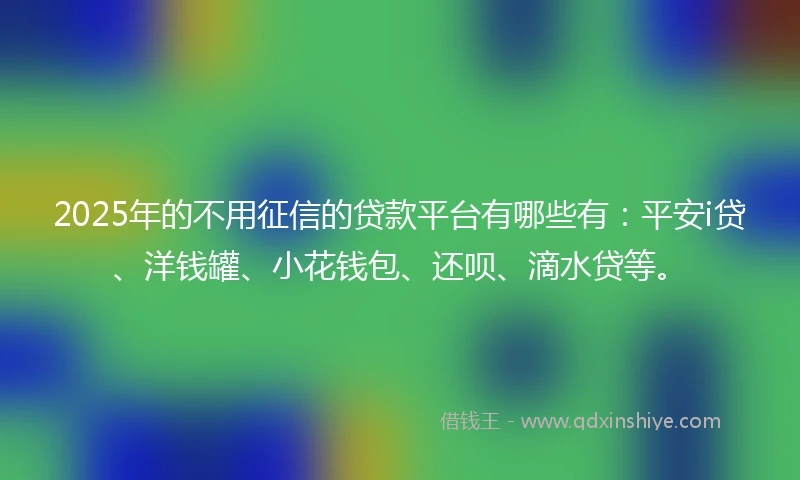 2025年的不用征信的贷款平台有哪些有：平安i贷、洋钱罐、小花钱包、还呗、滴水贷等。