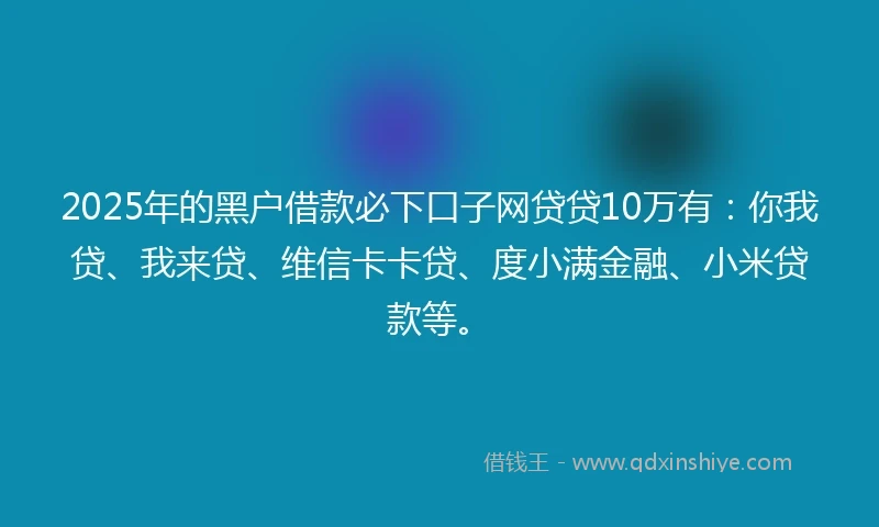 2025年的黑户借款必下口子网贷贷10万有：你我贷、我来贷、维信卡卡贷、度小满金融、小米贷款等。