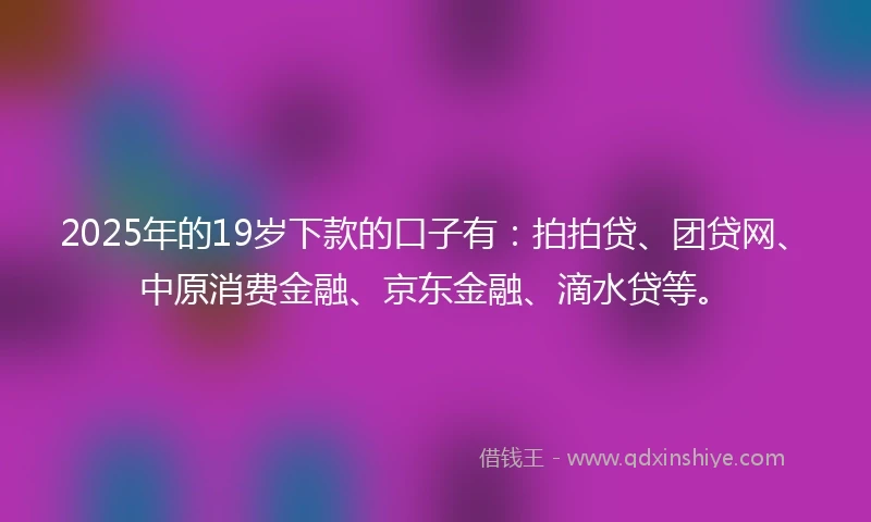 2025年的19岁下款的口子有：拍拍贷、团贷网、中原消费金融、京东金融、滴水贷等。