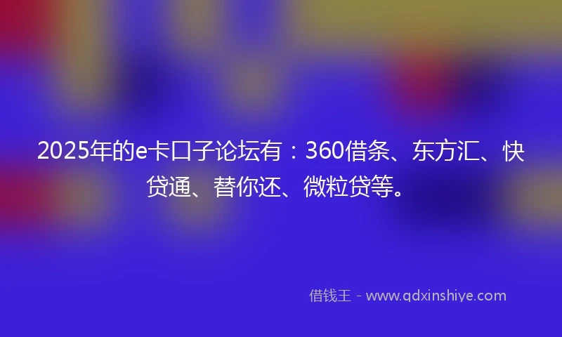 2025年的e卡口子论坛有：360借条、东方汇、快贷通、替你还、微粒贷等。