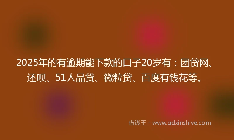 2025年的有逾期能下款的口子20岁有：团贷网、还呗、51人品贷、微粒贷、百度有钱花等。