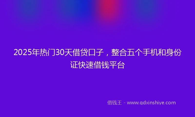 2025年热门30天借贷口子，整合五个手机和身份证快速借钱平台