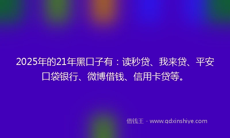 2025年的21年黑口子有：读秒贷、我来贷、平安口袋银行、微博借钱、信用卡贷等。