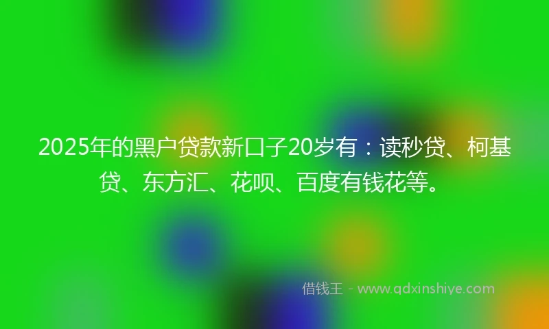 2025年的黑户贷款新口子20岁有：读秒贷、柯基贷、东方汇、花呗、百度有钱花等。