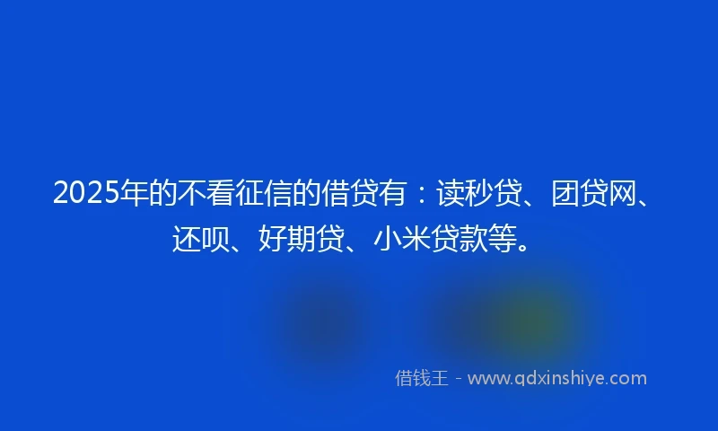 2025年的不看征信的借贷有：读秒贷、团贷网、还呗、好期贷、小米贷款等。