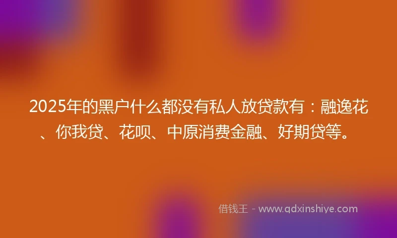 2025年的黑户什么都没有私人放贷款有:融逸花、你我贷、花呗、中原消费金融、好期贷等。