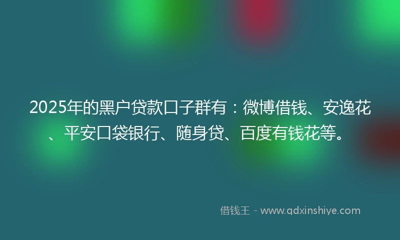 2025年的黑户贷款口子群有：微博借钱、安逸花、平安口袋银行、随身贷、百度有钱花等。