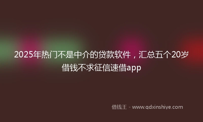 2025年热门不是中介的贷款软件，汇总五个20岁借钱不求征信速借app
