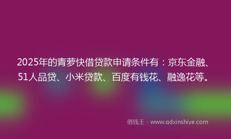 2025年的青萝快借贷款申请条件有：京东金融、51人品贷、小米贷款、百度有钱花、融逸花等。