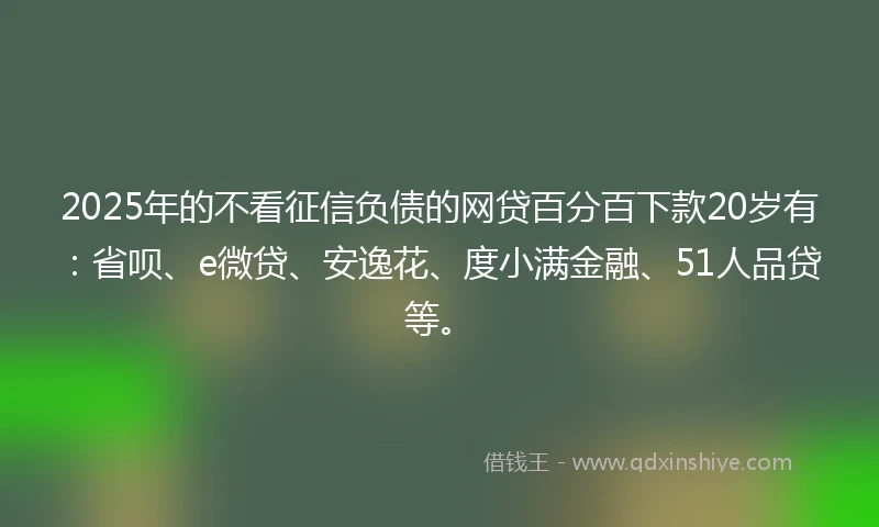 2025年的不看征信负债的网贷百分百下款20岁有:省呗、e微贷、安逸花、度小满金融、51人品贷等。