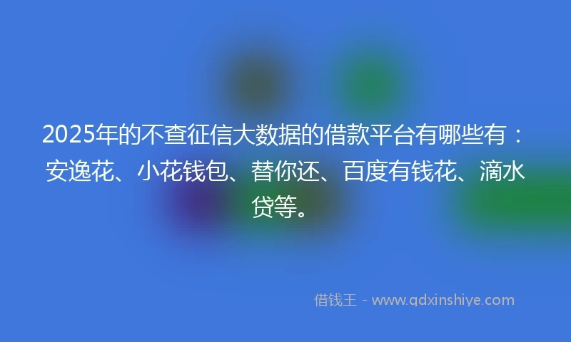 2025年的不查征信大数据的借款平台有哪些有：安逸花、小花钱包、替你还、百度有钱花、滴水贷等。