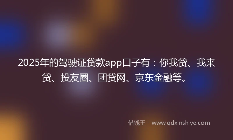 2025年的驾驶证贷款app口子有：你我贷、我来贷、投友圈、团贷网、京东金融等。