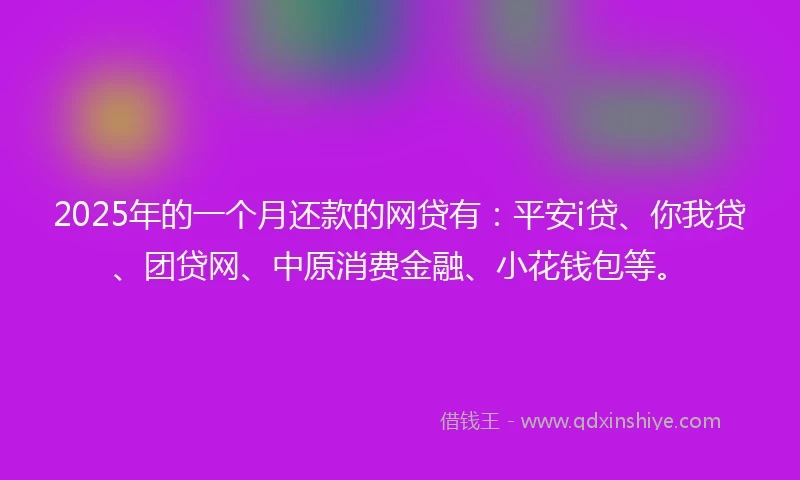2025年的一个月还款的网贷有：平安i贷、你我贷、团贷网、中原消费金融、小花钱包等。