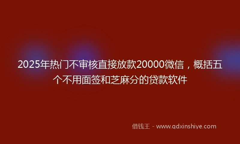 2025年热门不审核直接放款20000微信，概括五个不用面签和芝麻分的贷款软件