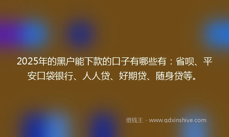2025年的黑户能下款的口子有哪些有：省呗、平安口袋银行、人人贷、好期贷、随身贷等。