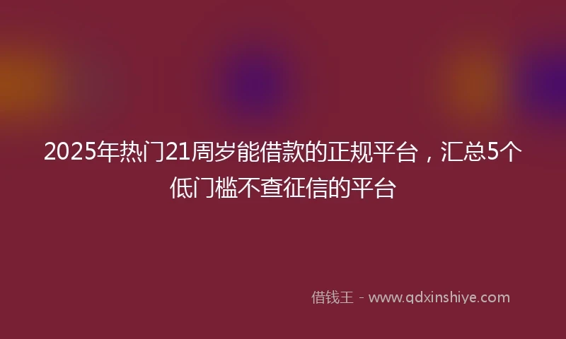 2025年热门21周岁能借款的正规平台，汇总5个低门槛不查征信的平台