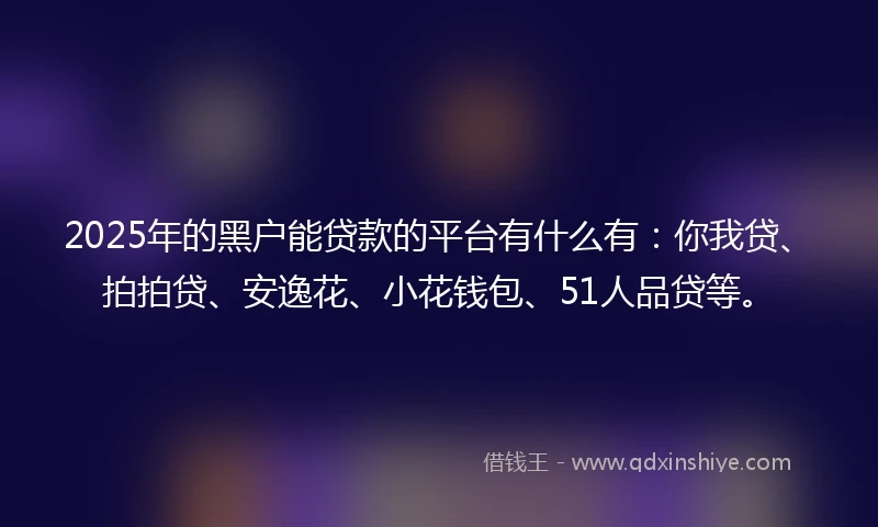 2025年的黑户能贷款的平台有什么有：你我贷、拍拍贷、安逸花、小花钱包、51人品贷等。