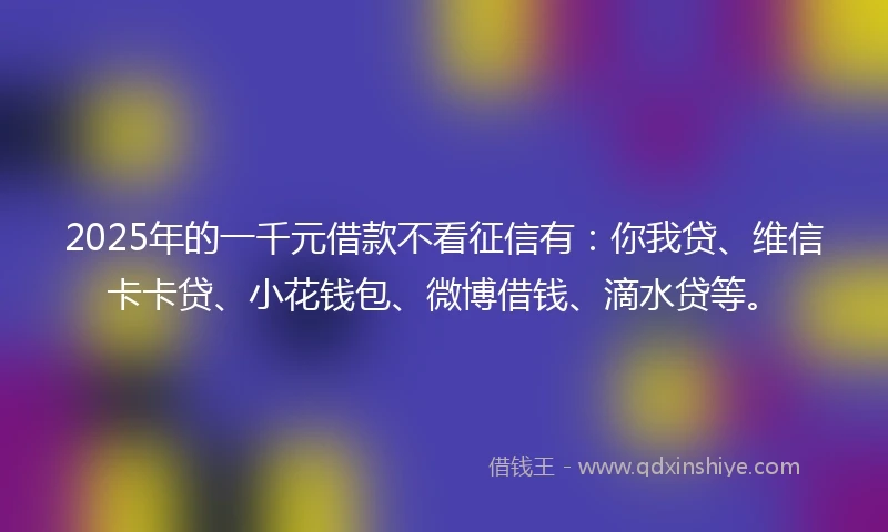 2025年的一千元借款不看征信有：你我贷、维信卡卡贷、小花钱包、微博借钱、滴水贷等。
