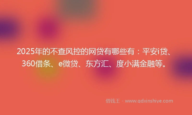 2025年的不查风控的网贷有哪些有：平安i贷、360借条、e微贷、东方汇、度小满金融等。