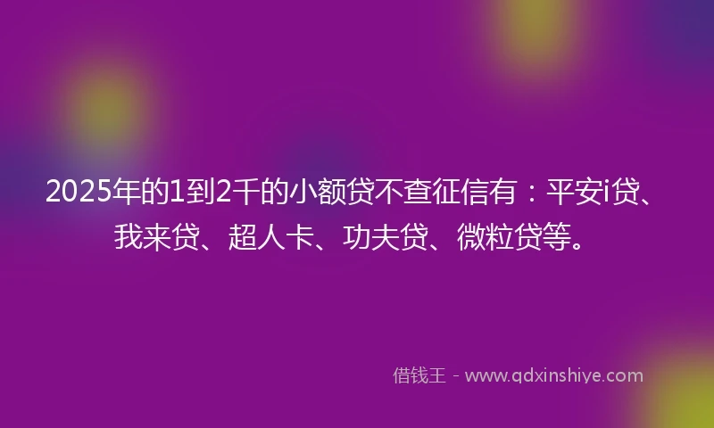2025年的1到2千的小额贷不查征信有：平安i贷、我来贷、超人卡、功夫贷、微粒贷等。