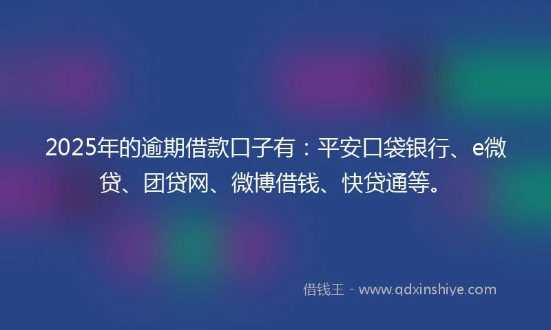 2025年的逾期借款口子有：平安口袋银行、e微贷、团贷网、微博借钱、快贷通等。