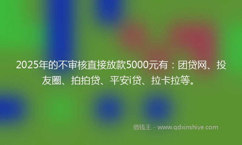2025年的不审核直接放款5000元有：团贷网、投友圈、拍拍贷、平安i贷、拉卡拉等。
