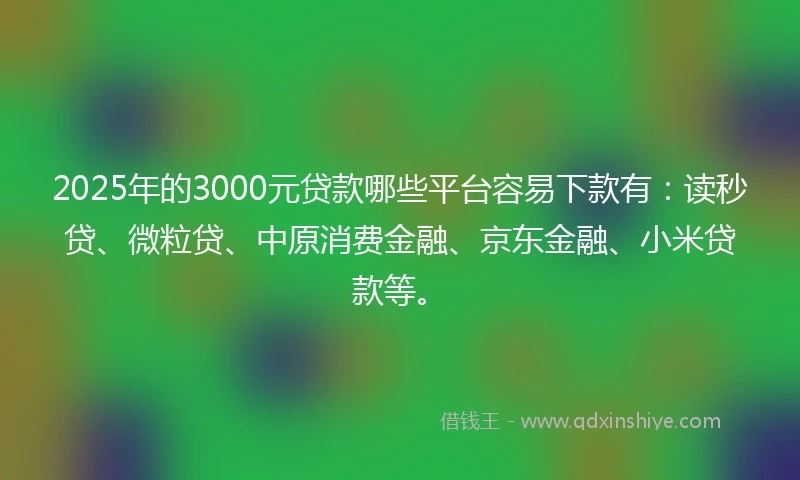2025年的3000元贷款哪些平台容易下款有：读秒贷、微粒贷、中原消费金融、京东金融、小米贷款等。
