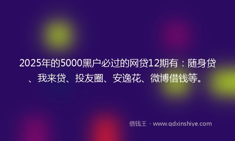 2025年的5000黑户必过的网贷12期有：随身贷、我来贷、投友圈、安逸花、微博借钱等。