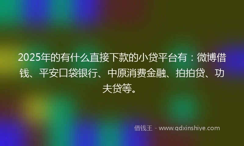 2025年的有什么直接下款的小贷平台有：微博借钱、平安口袋银行、中原消费金融、拍拍贷、功夫贷等。
