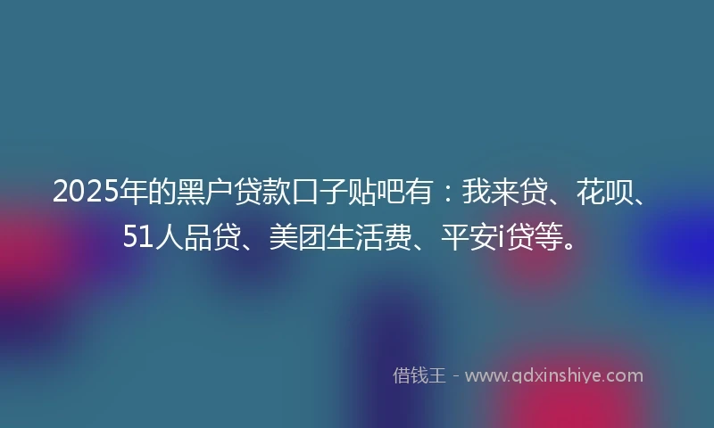 2025年的黑户贷款口子贴吧有：我来贷、花呗、51人品贷、美团生活费、平安i贷等。