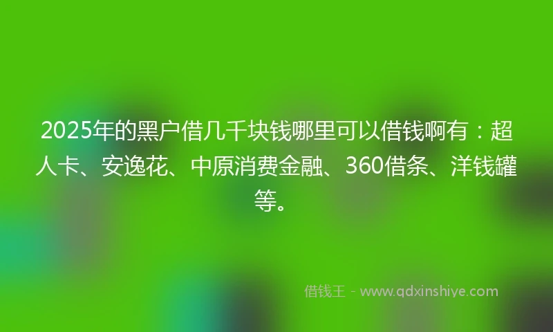 2025年的黑户借几千块钱哪里可以借钱啊有：超人卡、安逸花、中原消费金融、360借条、洋钱罐等。