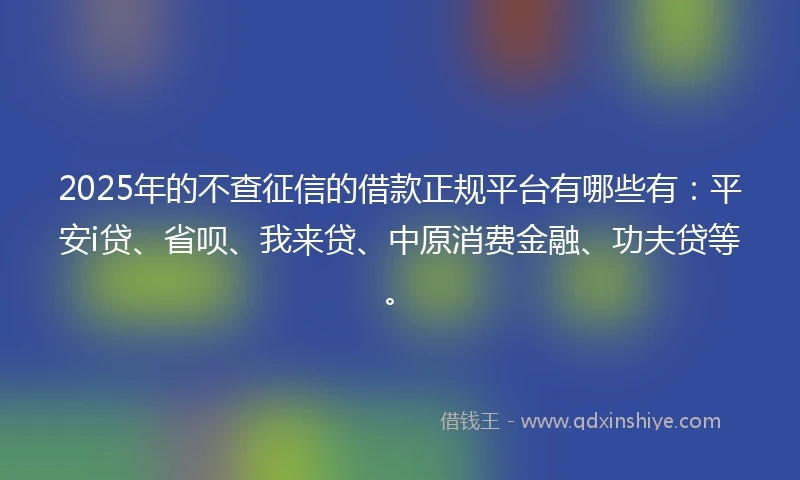 2025年的不查征信的借款正规平台有哪些有：平安i贷、省呗、我来贷、中原消费金融、功夫贷等。