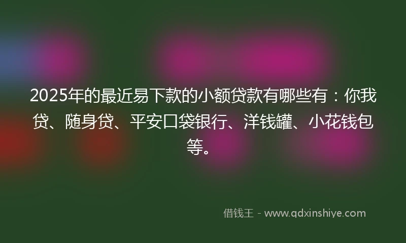 2025年的最近易下款的小额贷款有哪些有：你我贷、随身贷、平安口袋银行、洋钱罐、小花钱包等。