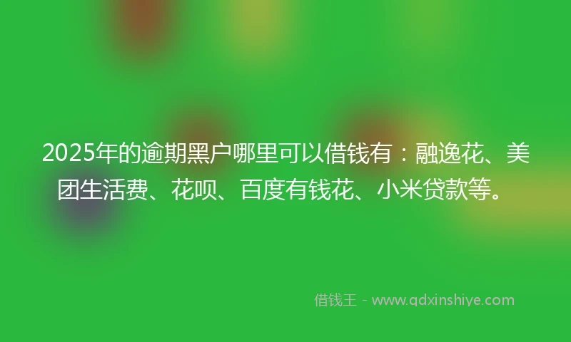 2025年的逾期黑户哪里可以借钱有:融逸花、美团生活费、花呗、百度有钱花、小米贷款等。