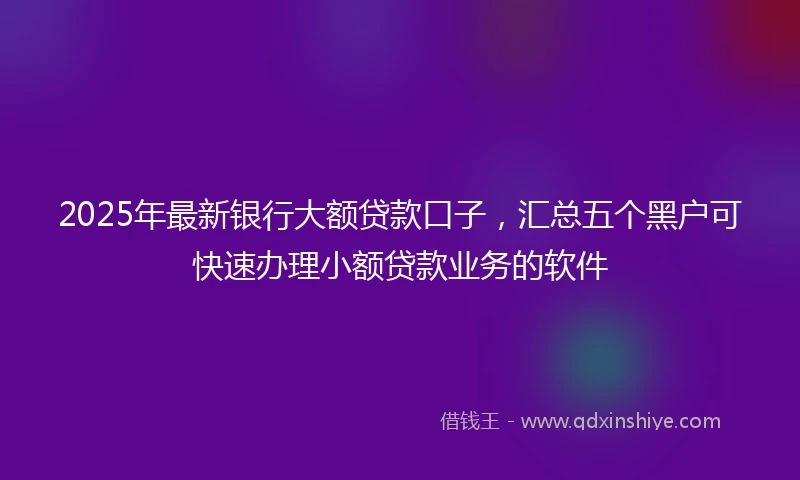 2025年最新银行大额贷款口子，汇总五个黑户可快速办理小额贷款业务的软件