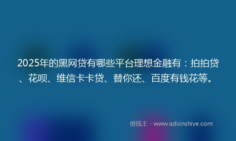 2025年的黑网贷有哪些平台理想金融有：拍拍贷、花呗、维信卡卡贷、替你还、百度有钱花等。